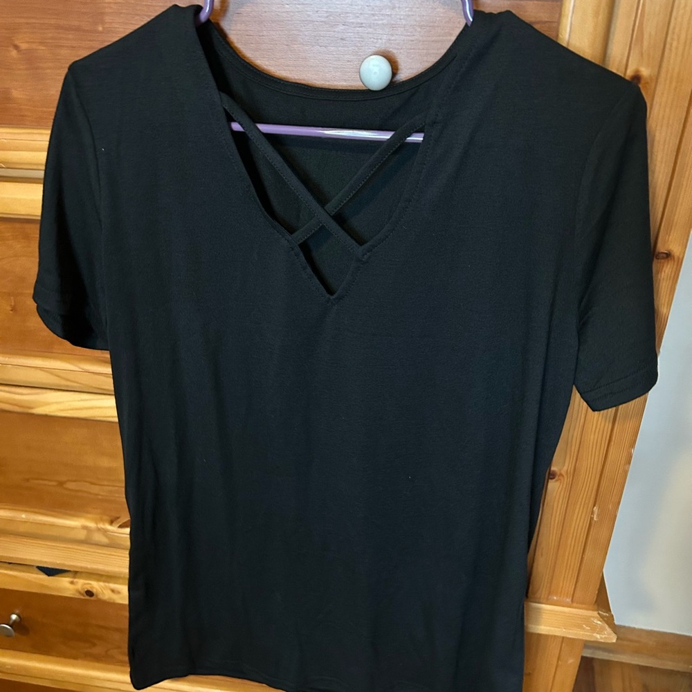 Black Crisscross V-Neck Women's Top